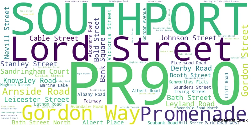 A word cloud for the PR9 0 postcode